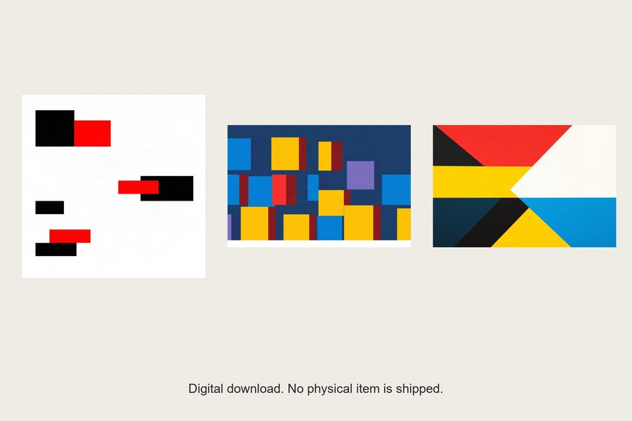 Primary Blocks gallery wall set of three prints, shown in a room setting