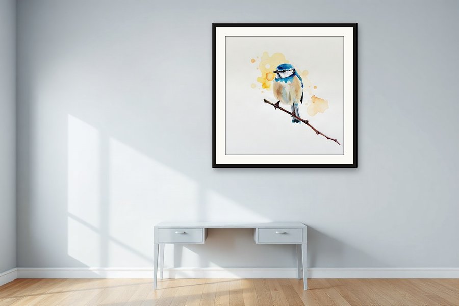Blue-Capped Songbird, Study, shown in a room setting