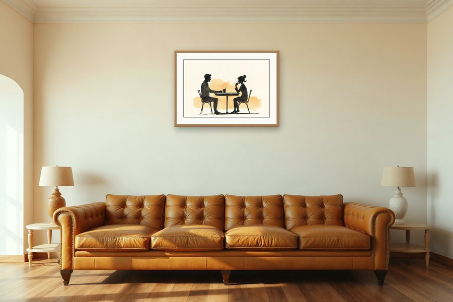Two Silhouettes, Cafe Table, shown in a room setting
