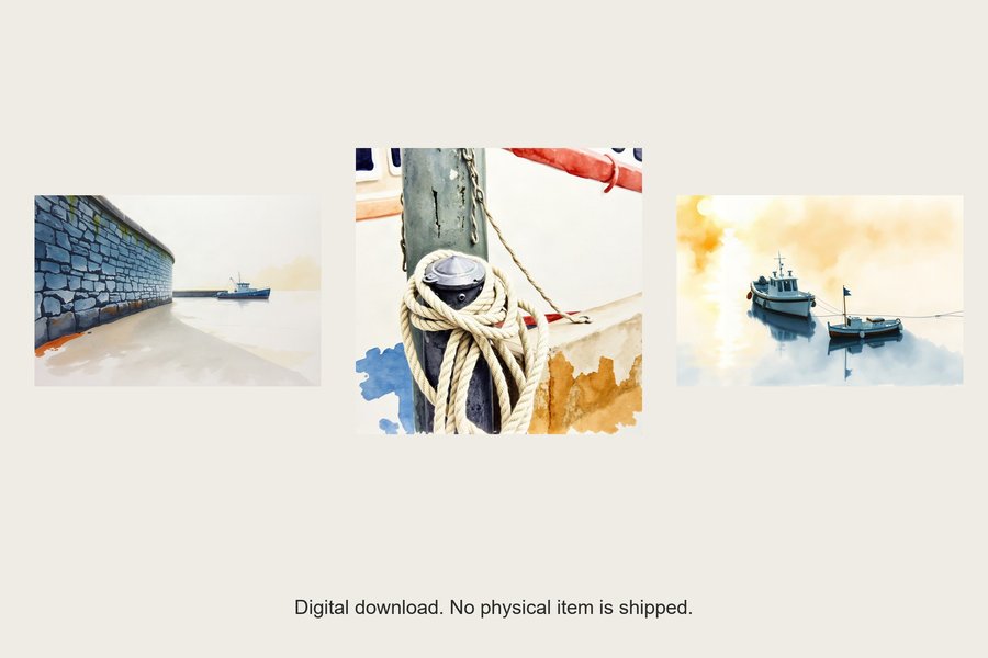Harbour Light gallery wall set of three prints, shown in a room setting