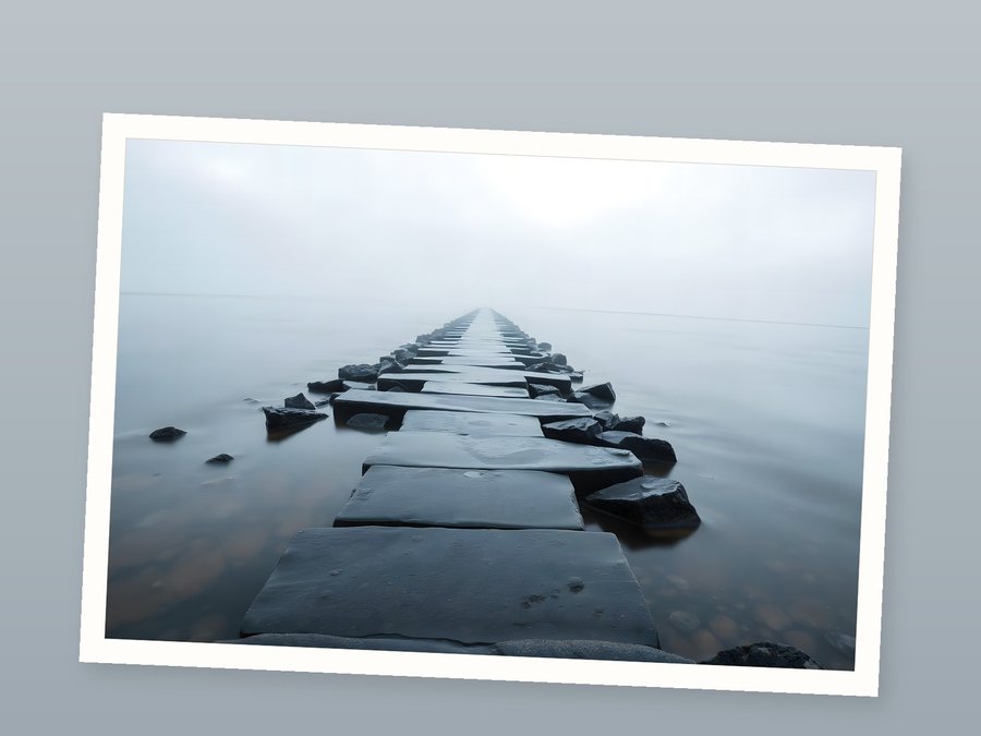 Tidal Causeway, Dusk, shown as a fine-art print
