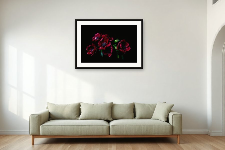 Purple Anemones, shown in a room setting