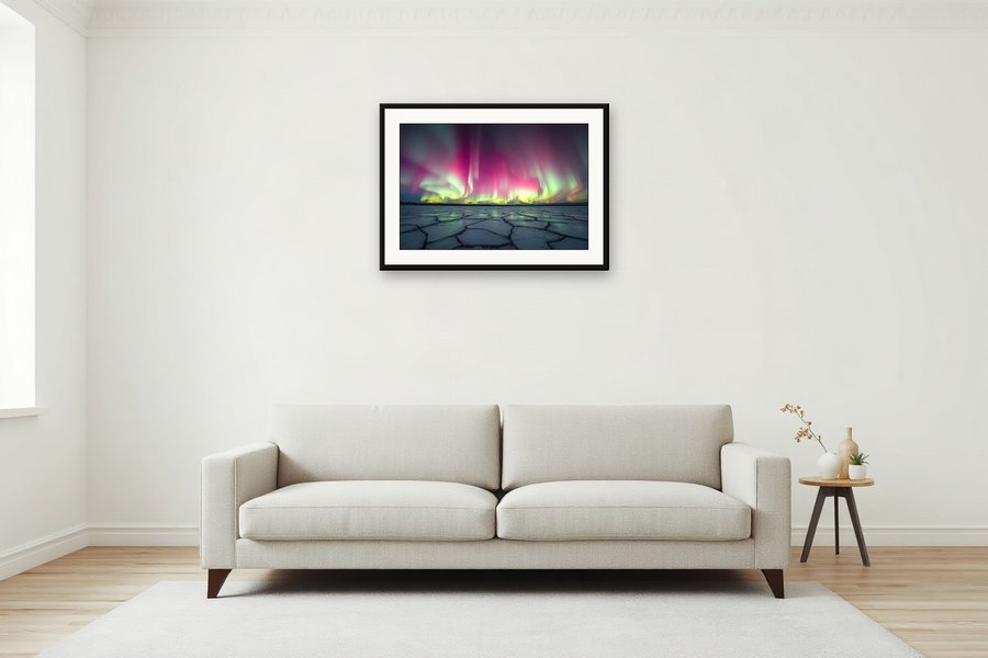 Aurora Reflection on Ice, shown in a room setting
