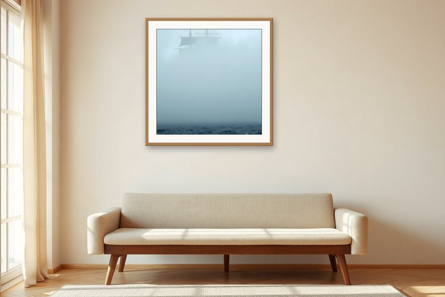 Ship in Fog, shown in a room setting