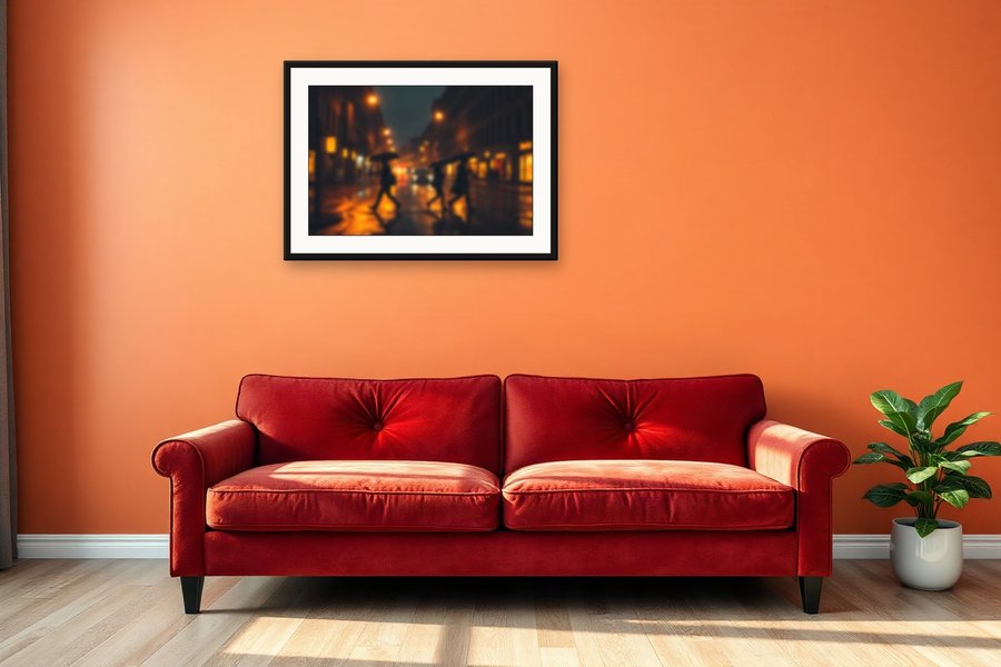 Umbrella Silhouettes, Crossing, shown in a room setting