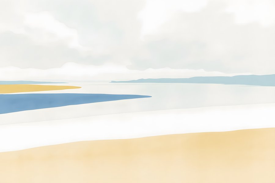 AI-generated artwork: Estuary Mouth, Mist (flat preview)