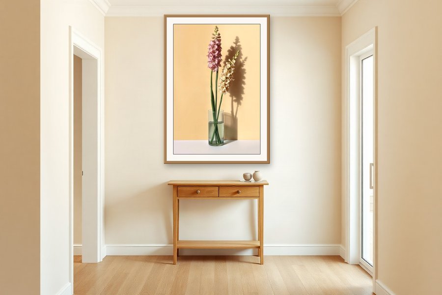 Pink Flower Spires, Narrow Vase, shown in a room setting