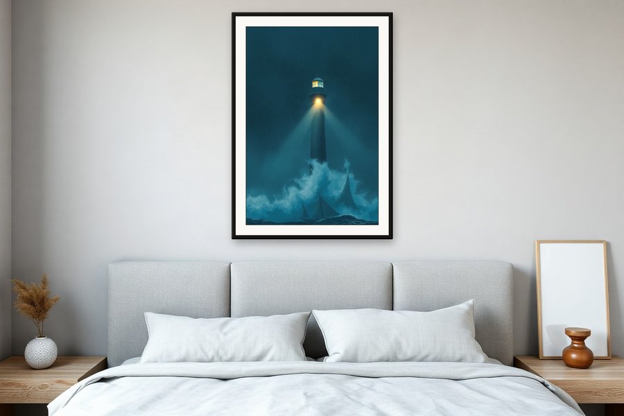 Lighthouse Beam Through Rain, shown in a room setting