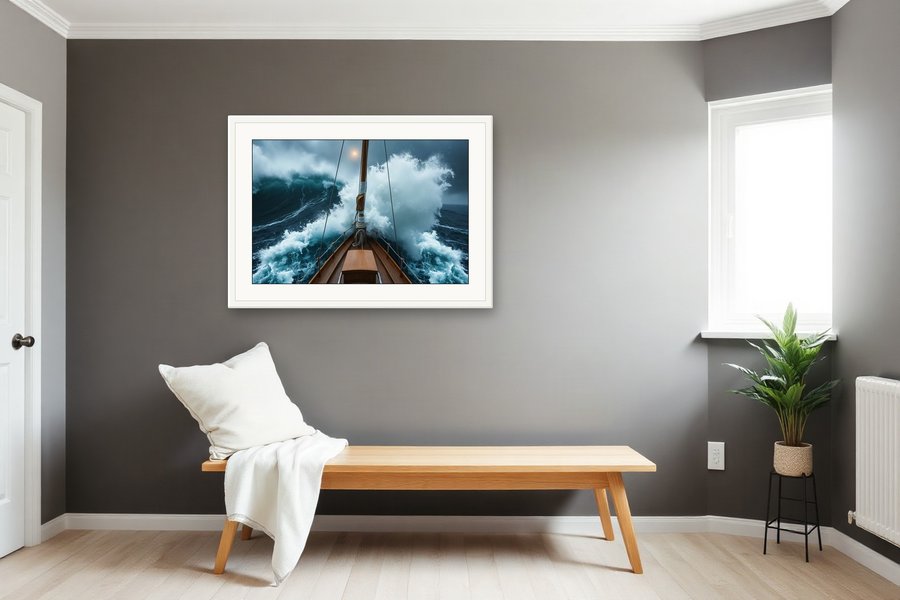 Ship's Bow Through the Wave, shown in a room setting