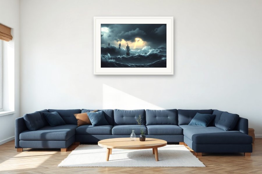 Two Ships, Violent Storm, shown in a room setting