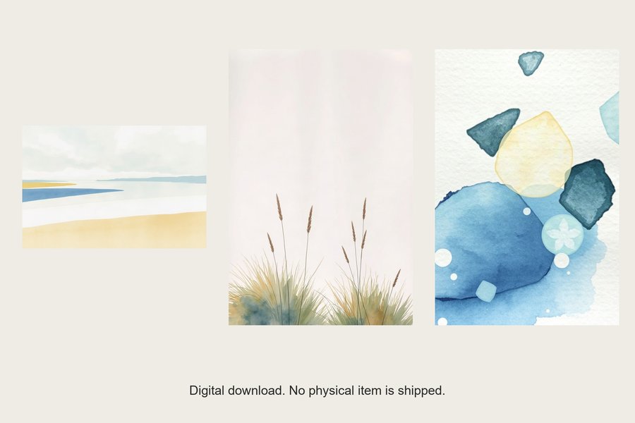 Tidewash gallery wall set of three prints, shown in a room setting