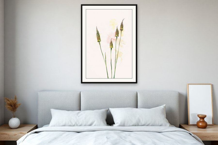Grass Seedheads, Backlit, shown in a room setting